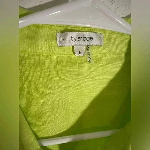 Tyler Boe Dora Linen Button Down Collared Tunic Shirt Wild Lime Womens Sz Medium - Picture 6 of 12